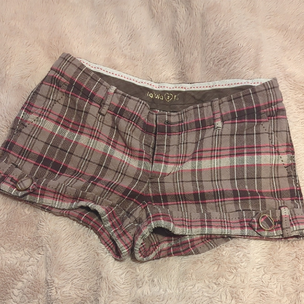 Talula Plaid Shorts - Pink and Brown